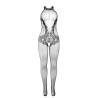 Subblime - 951801 Bodystocking Résille Et Dentelle Sans Fourreau Col Montant Noir Taille Unique